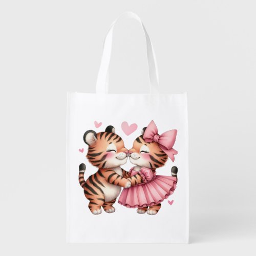 Custom Valentine Tiger Pair Gift  Reusable Grocery Bag