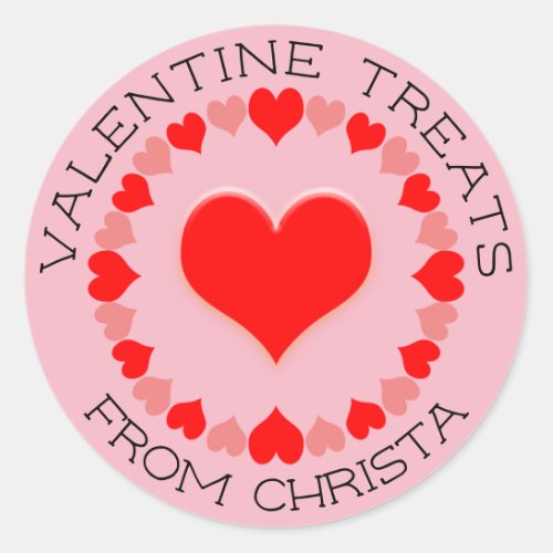 Custom Valentine Treats Circle of Hearts Gift Classic Round Sticker