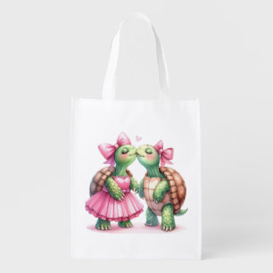 Custom Valentine Turtle Pair Gift & Reusable Grocery Bag