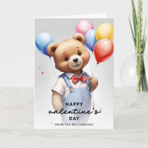Custom Valentine's Day Cute Bear With Balloon Card