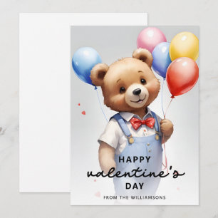 Custom Valentine's Day Cute Watercolor Bear Holiday Card