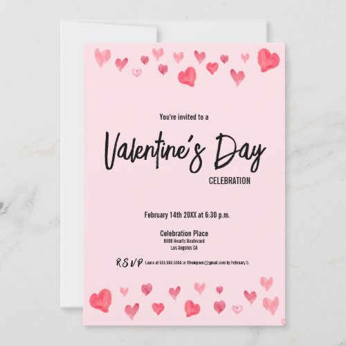 Custom Valentines Day Friends watercolor hearts Invitation