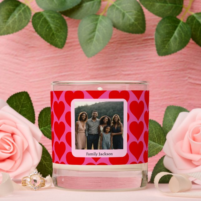 custom valentine's day hearts love pink red photo  scented candle (Wedding)