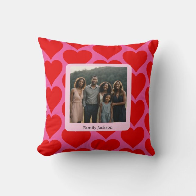 custom valentine's day hearts love pink red photo  throw pillow (Front)