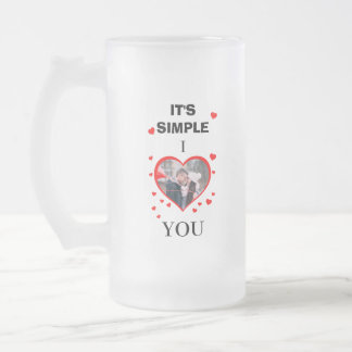 Custom Valentine's Day "It's Simple I ❤ You" photo Frosted Glass Beer Mug
