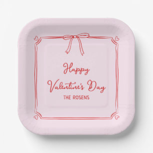Custom Valentine's Day Party Blush Pink Bow Hearts Paper Plates