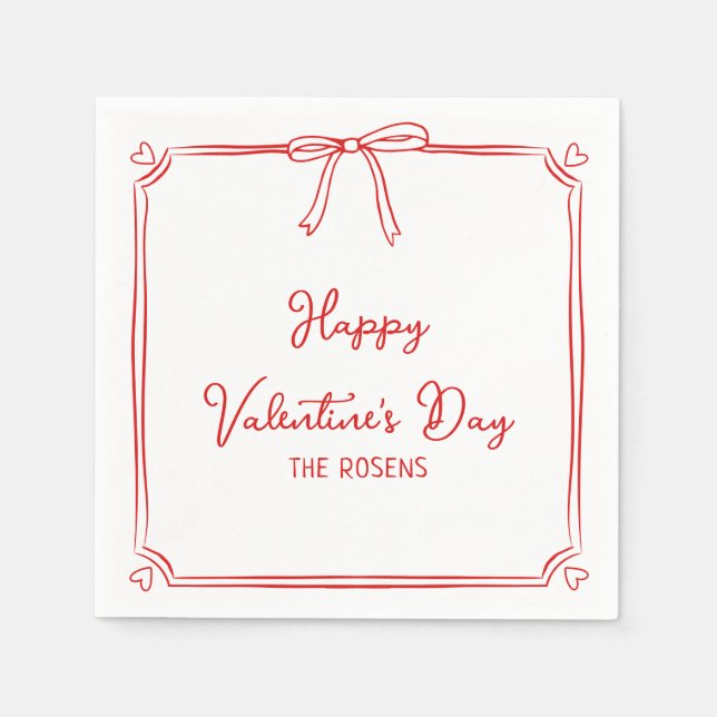 Custom Valentine's Day Party Cute Red Bow Hearts Napkins (Front)