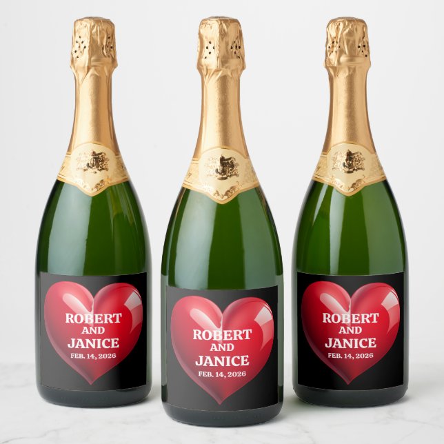 Custom valentines day personalize heart gift sparkling wine label (Bottles)
