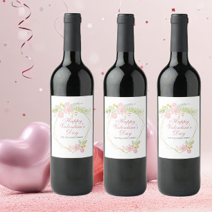 Custom Valentine's Day Pretty Pink Floral Party Wine Label