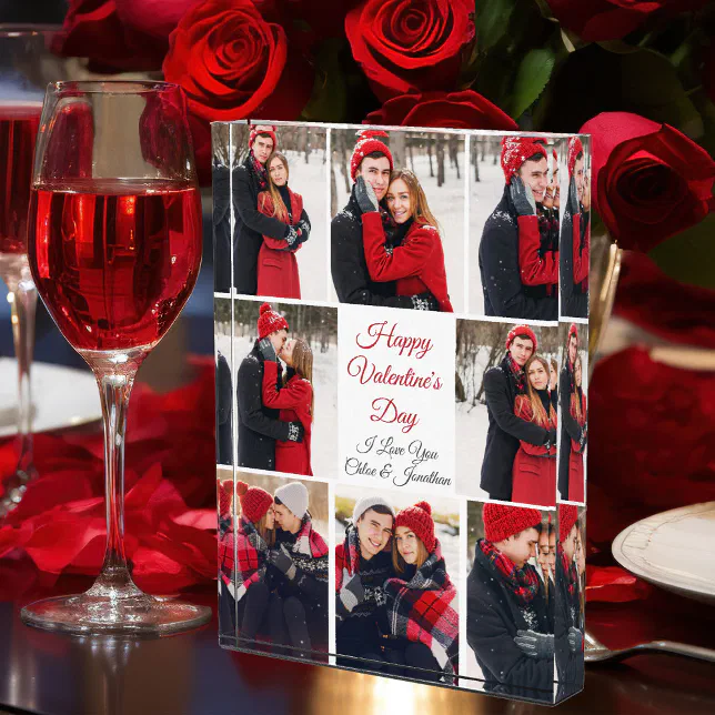 Custom Valentine's Day Romantic Couple Collage Photo Block | Zazzle