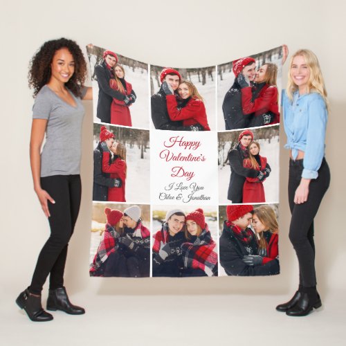 Custom Valentines Day Romantic Love Photo Collage Fleece Blanket