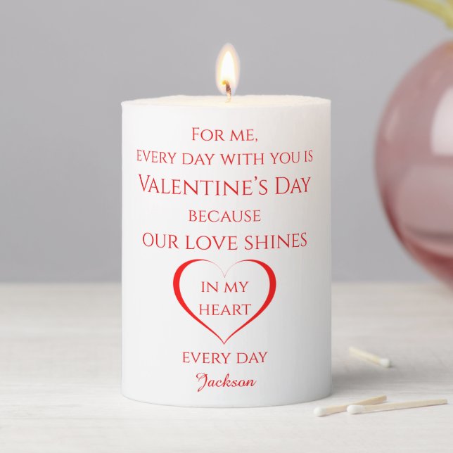 Custom Valentine's Day Romantic Love Quote Pillar Candle (In Situ)
