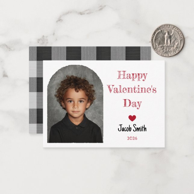 Custom Valentine's Day School Photo Boy Simple Note Card (Front/Back In Situ)