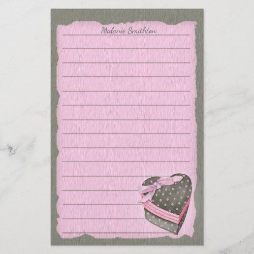 Custom Valentines Heart Box on Gray Ragged Edge Stationery