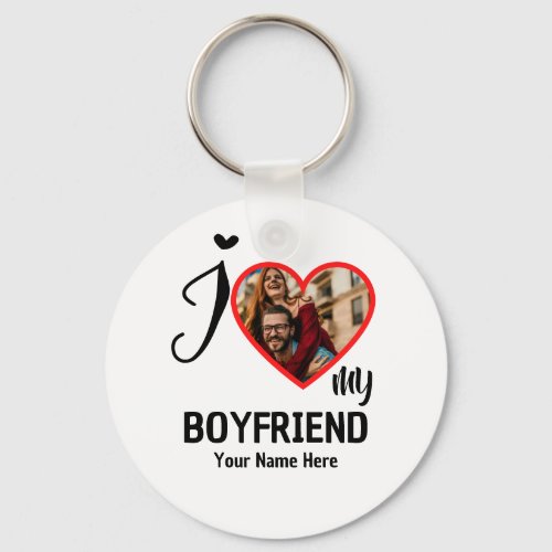 Custom Valentines Heart Photo I Love My Boyfriend Keychain