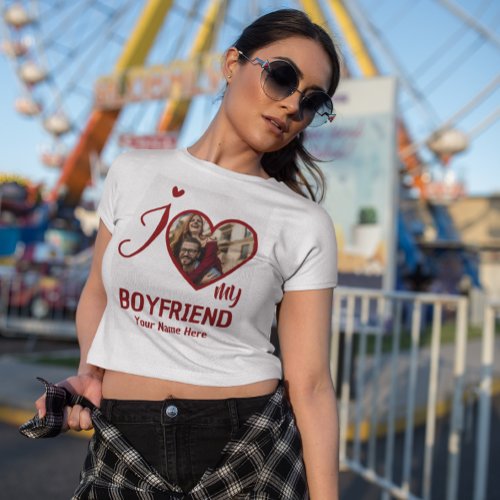 Custom Valentines Heart Photo I Love My Boyfriend T_Shirt