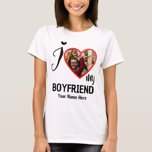 Custom Valentines Heart Photo I Love My Boyfriend T_Shirt