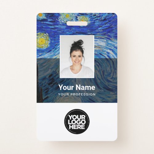 Custom Van Gogh Art Employee Photo Logo Name Badge