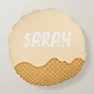 Custom vanilla ice cream cute design for kids round pillow