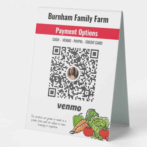 Custom Venmo Farmers Market Table Tent Sign