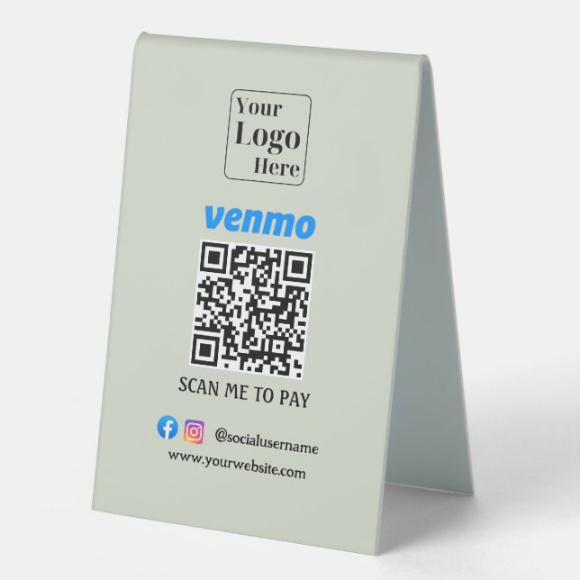 Custom Venmo QR Code Payment Stand Table Tent (Front)