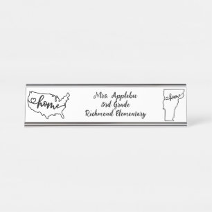 Custom Vermont State US Home Line Art Desk Name Plate