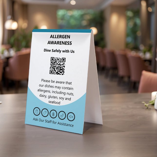 Custom Vertical Allergen Awareness Food Safety Table Tent (Allergen Awareness on Restaurant Table)