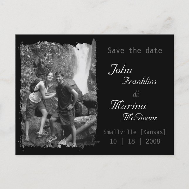 Custom Vertical Frame :Save the Date Torn Edges Announcement Postcard (Front)