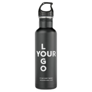 Custom Vertical Logo and Text on Black Stainless Steel Water Bottle