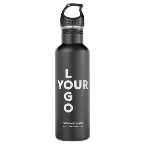 Custom Vertical Logo and Text on Black Stainless Steel Water Bottle