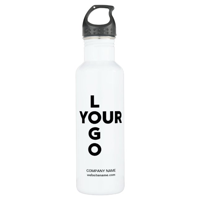 Custom Vertical Logo and Text Stainless Steel Water Bottle (Front)