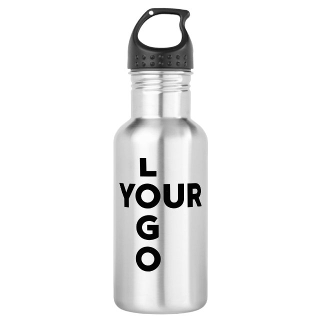 Custom Vertical Logo and Text Stainless Steel Water Bottle (Front)