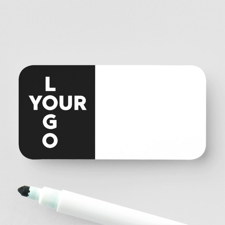 Custom Vertical Logo on Black Reusable Dry Erase Name Tag Zazzle