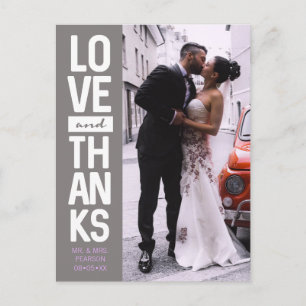 Custom Vertical Photo Wedding "love & thanks' Postcard