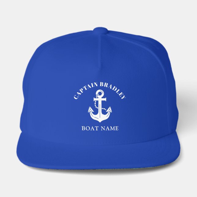 Custom Vessel Name Skipper Nautical Anchor Layout Snap Back Hat (Front)