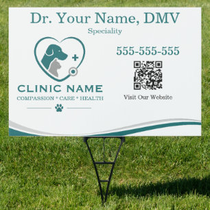 Custom Vet Clinic Outdoor Sign with QR Code