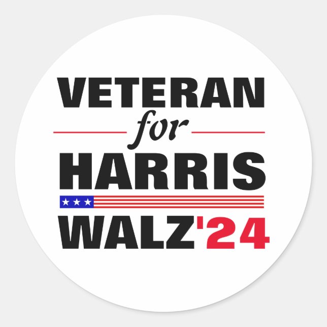 Custom Veterans for Harris Waltz 2024 Election Classic Round Sticker (Front)