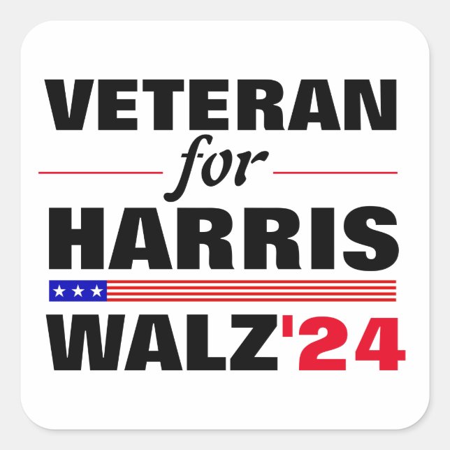 Custom Veterans for Harris Waltz 2024 Election Square Sticker (Front)