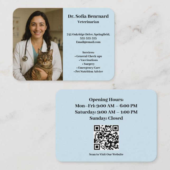 Custom Veterinarian Business Card with Photo  (Front/Back)