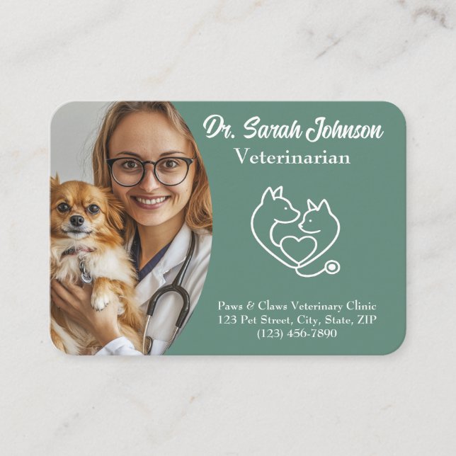 Custom Veterinarian Business Card with Photo, Logo (Front)