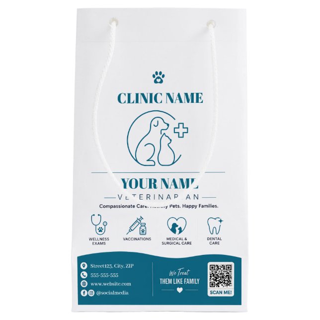 Custom Veterinarian Paper Bag with QR Code (Front)