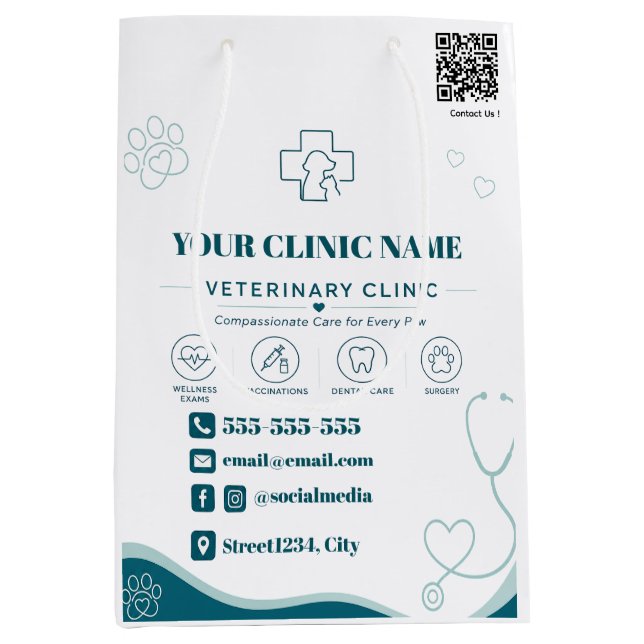 Custom Veterinarian Paper Bag with QR Code (Front)