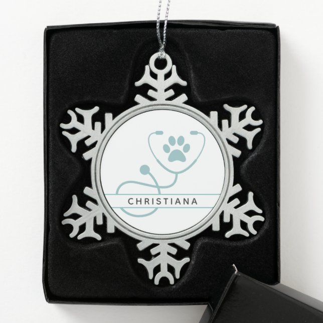 Custom Veterinarian Veterinary Professionals Snowflake Pewter Christmas Ornament (Box)