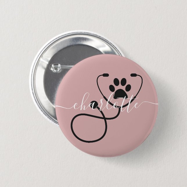 Custom Veterinarian Veterinary Tech Vet Assistant Button (Front & Back)
