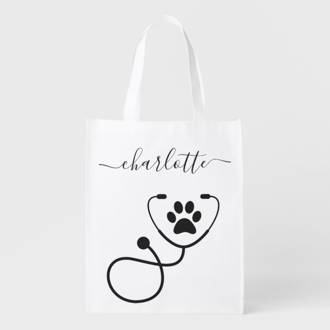 Custom Veterinarian Veterinary Tech Vet Assistant Grocery Bag (Front)