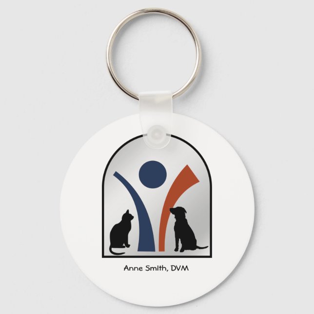 Custom Veterinary Animal Logo with Cat and Dog Keychain (Front)