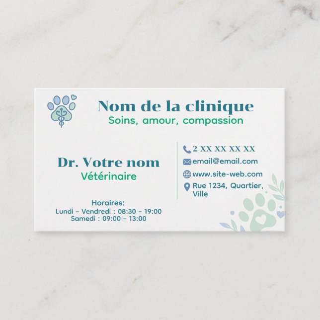 Custom veterinary business card (Front)