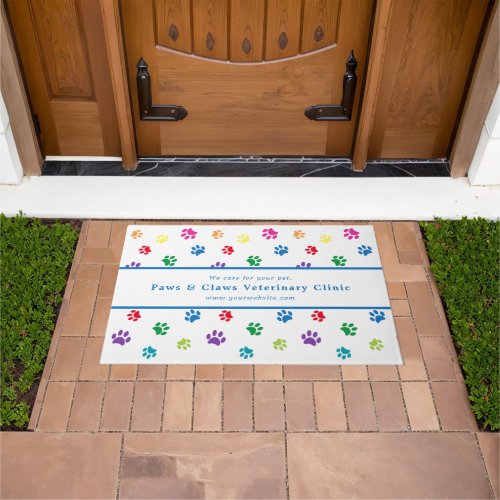 Custom Veterinary Clinic Colorful Paw Prints Doormat
