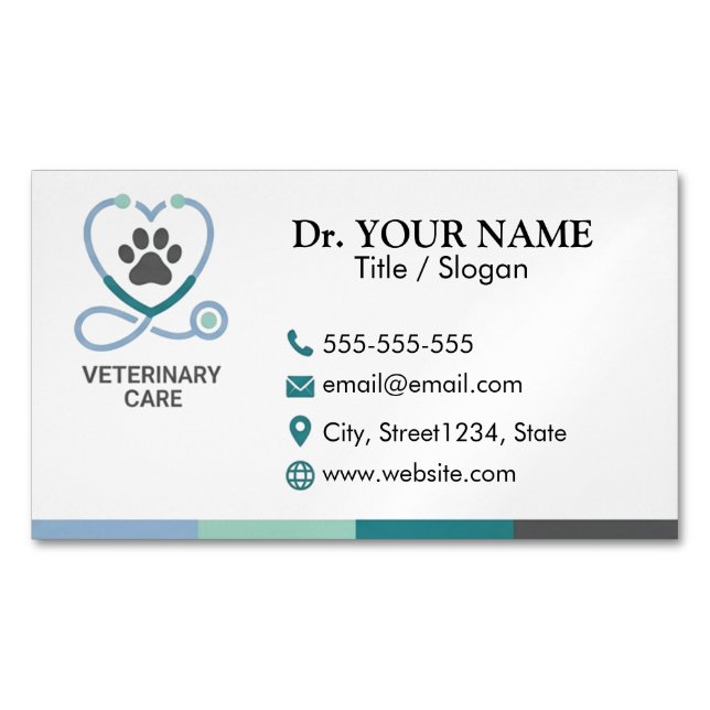 Custom Veterinary Clinic Magnet Card (Front)