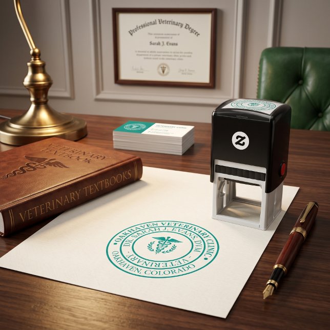 Custom Veterinary Clinic Rubber Stamp DVM Caduceus (Custom Veterinary Clinic Rubber Stamp DVM Caduceus Teal
)